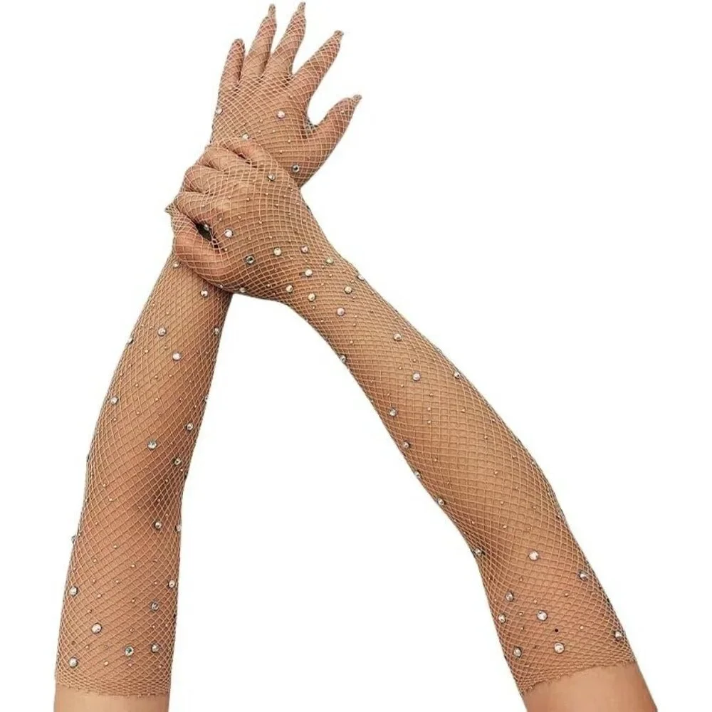 Women's A-Mesh-‌Complexion Rhinestone Elbow Length Gloves Halloween Costumes